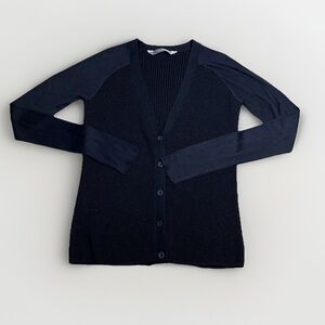 Reed Krakoff Black V-Neck Wool &Silk Cardigan Large